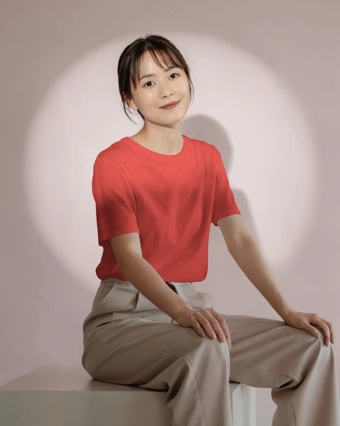 Coral Red Regular Women T-Shirt