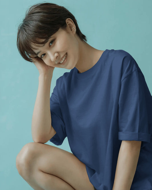 Deep Navy Blue Oversized Women T-Shirt