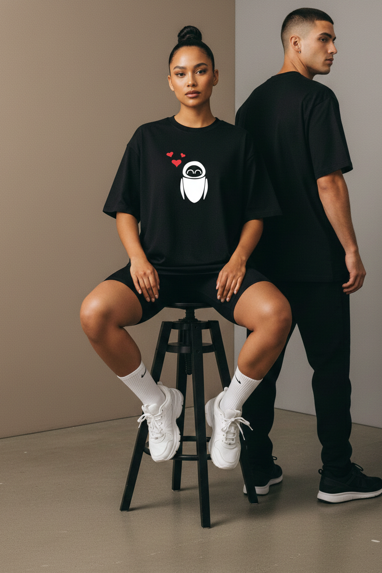 Wall-E & EVE Couple Oversized Tee Combo (Set of 2 | Oversized | 100% Cotton)