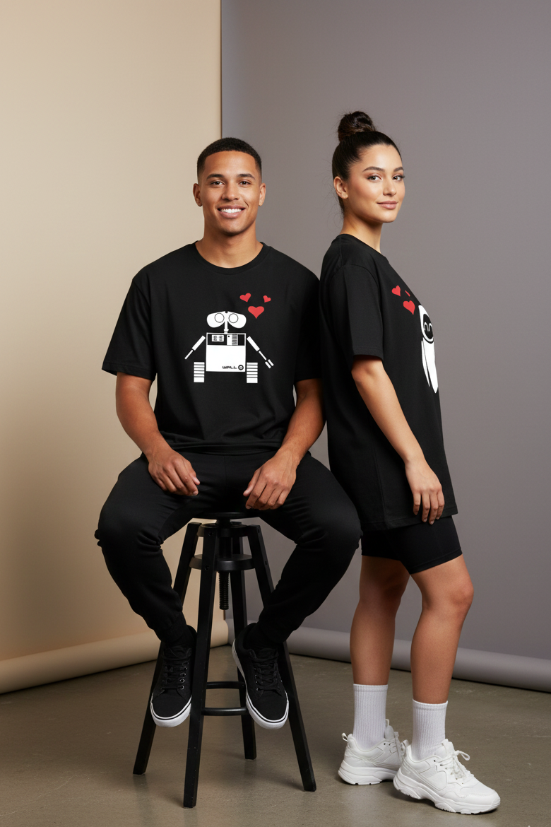 Wall-E & EVE Couple Oversized Tee Combo (Set of 2 | Oversized | 100% Cotton)