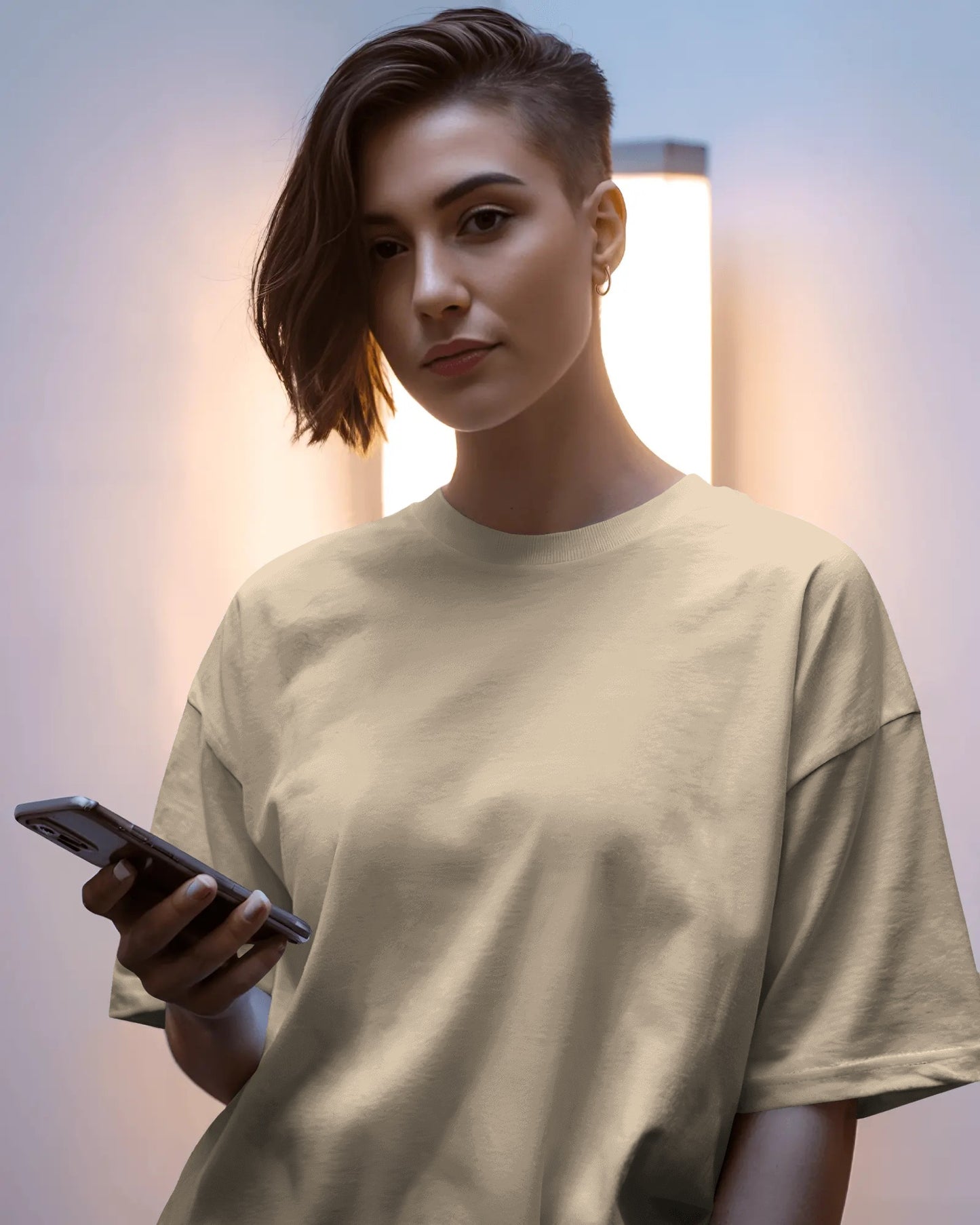 Muted Beige Oversized Women T-Shirt