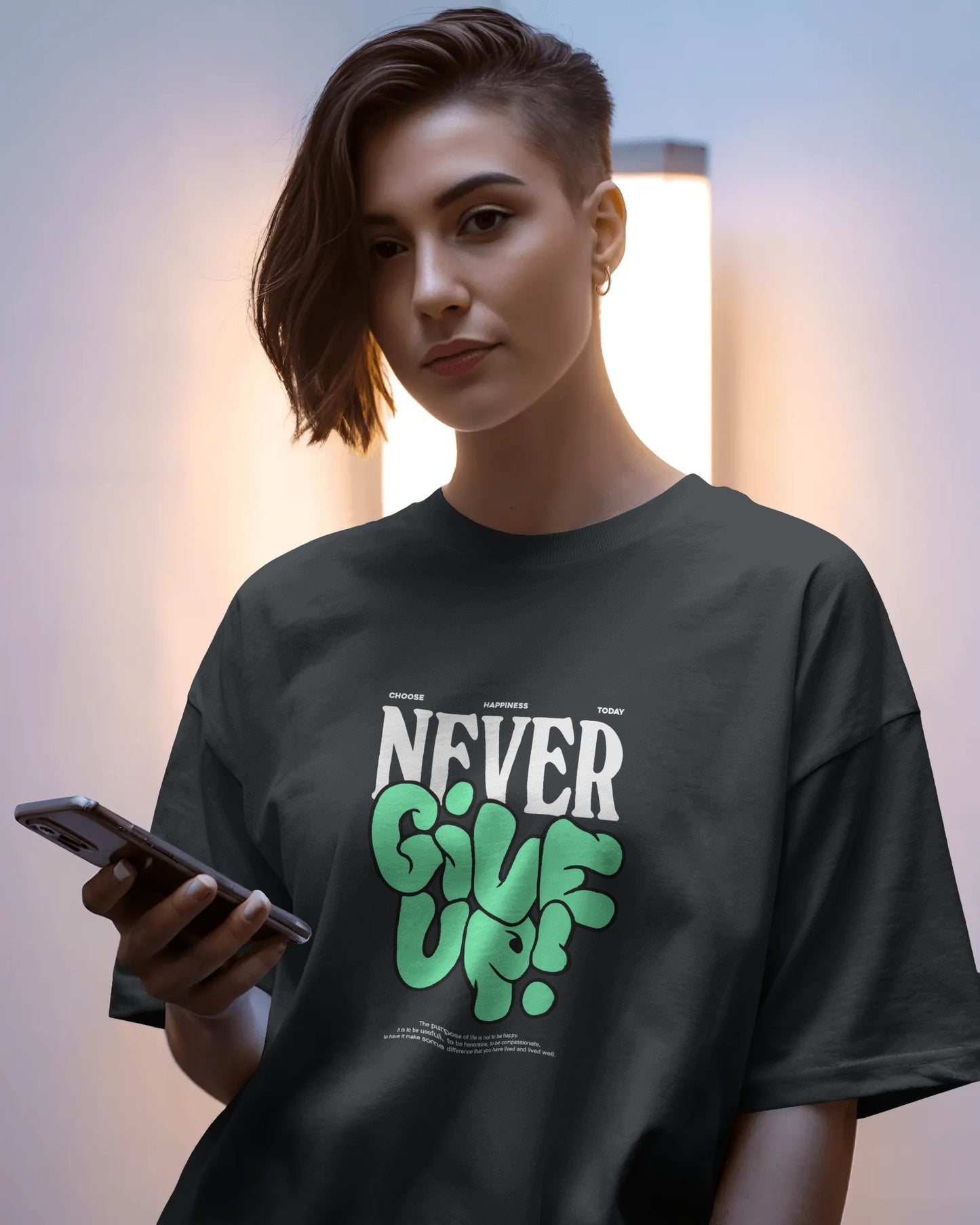 Never Giveup Oversized Women T-Shirt