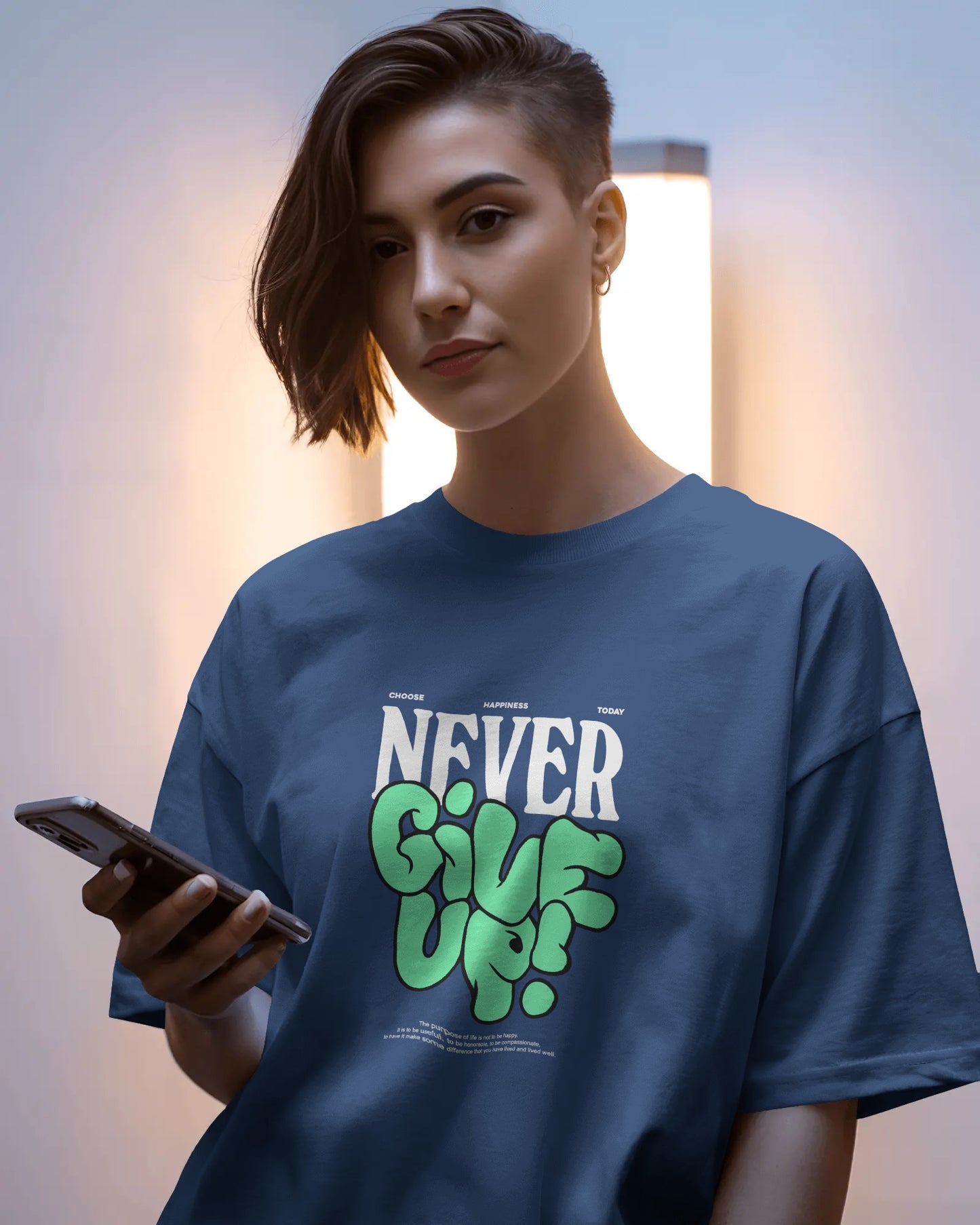 Never Giveup Oversized Women T-Shirt